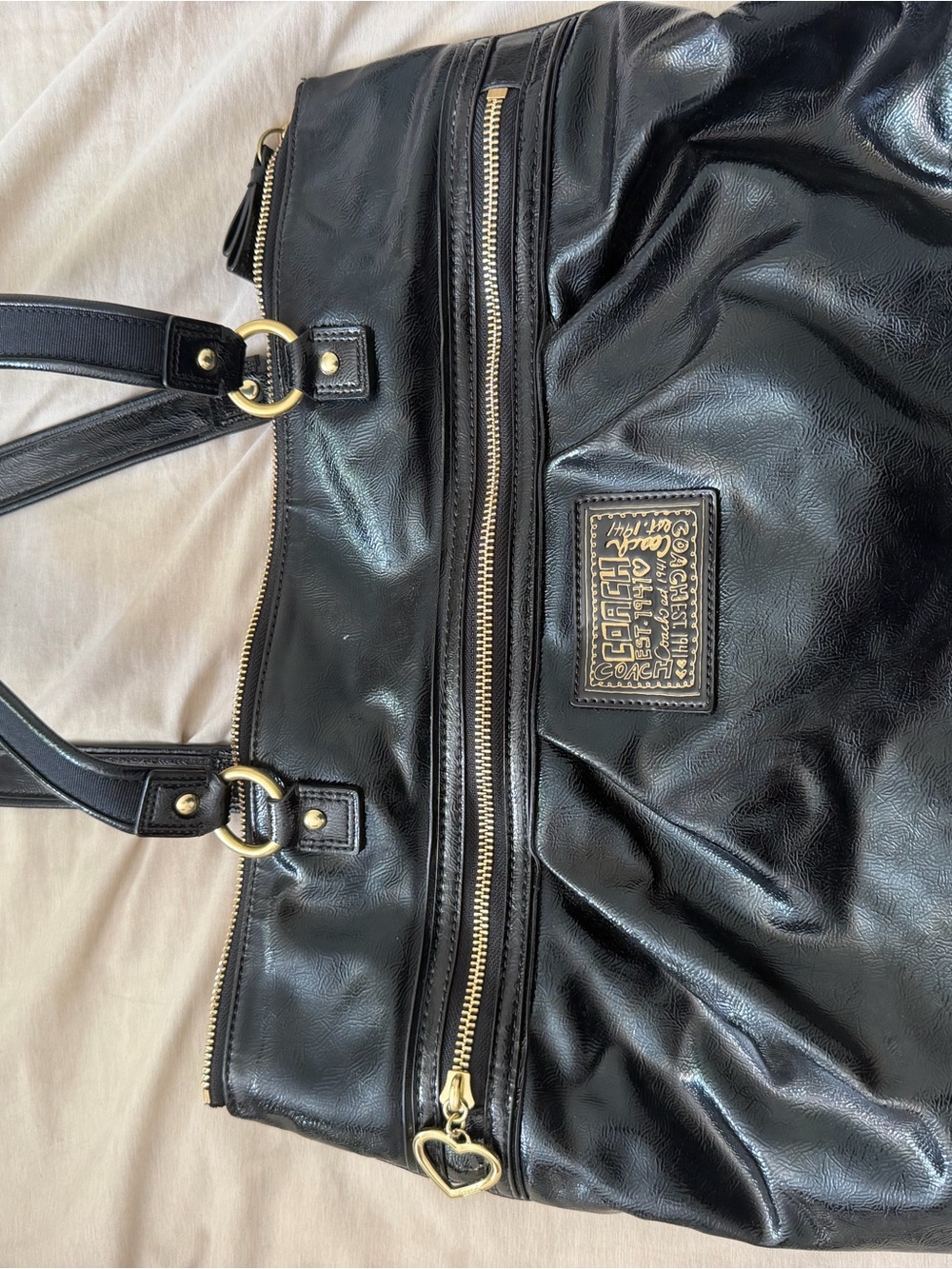 Coach Black Leather Duffel Bag with Gold Hardware